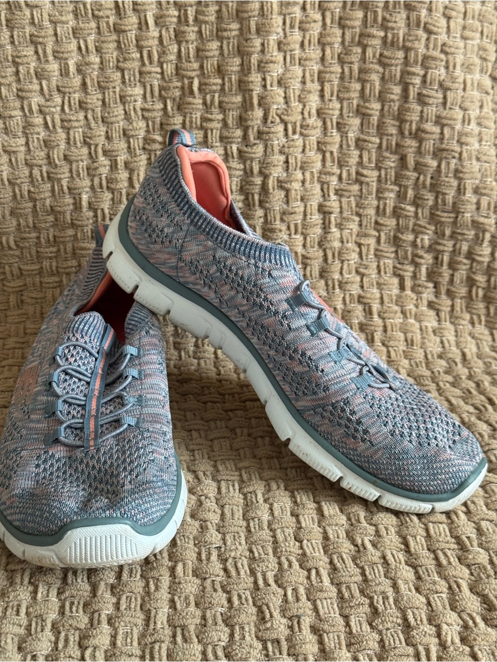 Skechers Knit Slip-On Sneakers in Gray & Pink